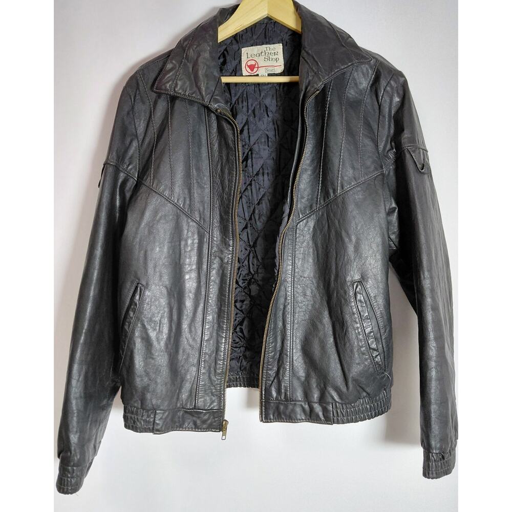 The Leather Shop Sears Leather Jacket Black Long Sleeve Men Size 40R